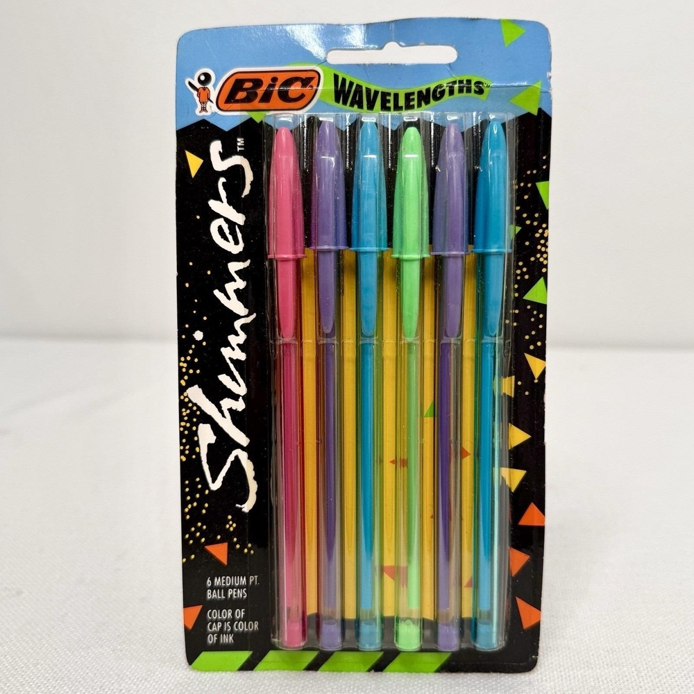 Vintage Bic Pens Shimmers Wavelengths 6 Pens Assorted Ball Point Retro 1991